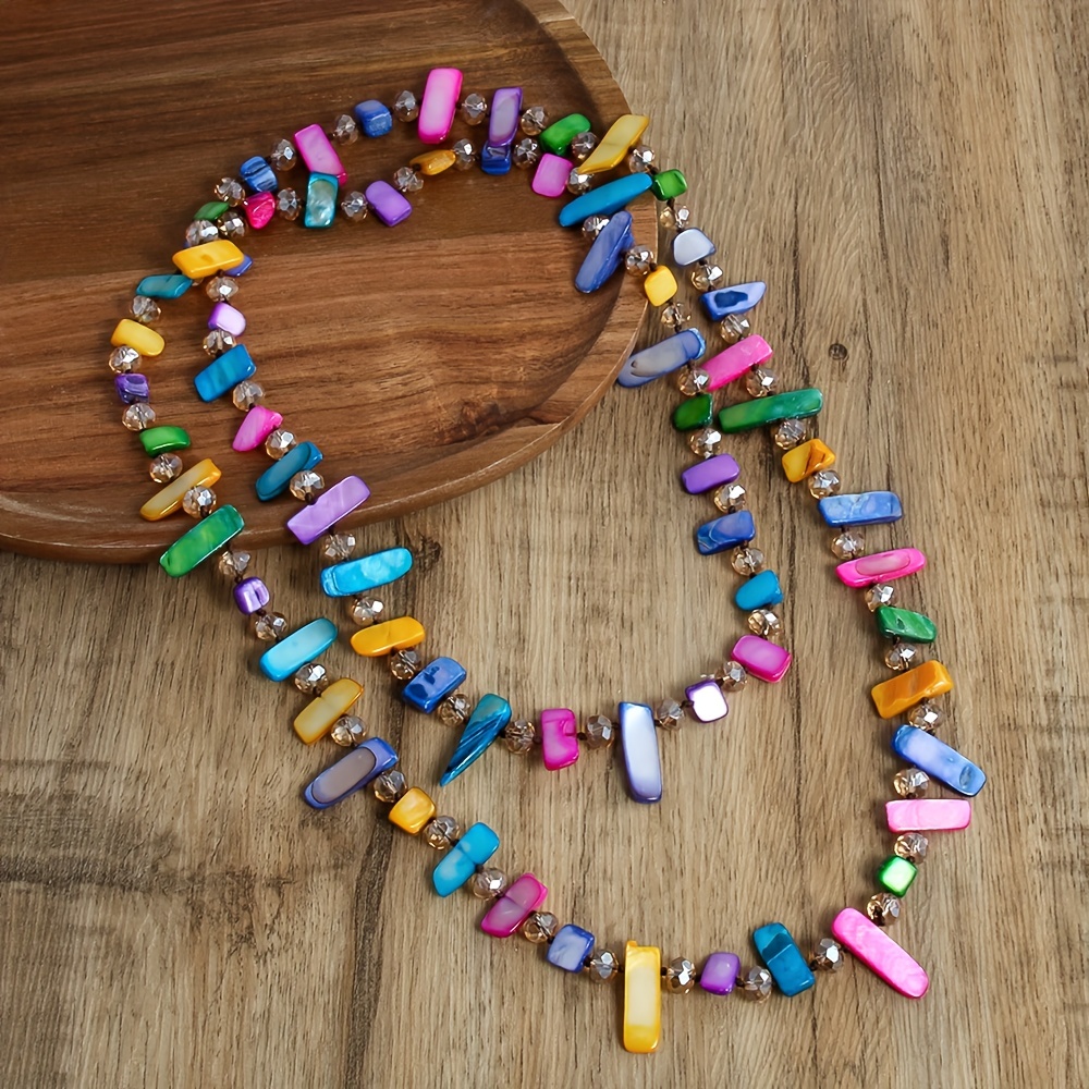 Rainbow Glass Beaded Boho Style Necklace for Women